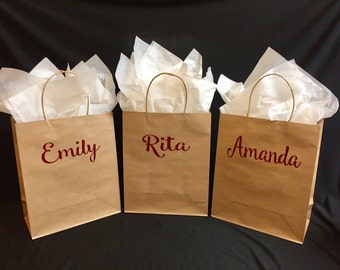 Free Shipping!Personalized Gift Bags,Brown Kraft Bag with Handles,Bridal Party,Bridesmaid Gift Bag,Rustic Wedding Bags,Choose Your Name
