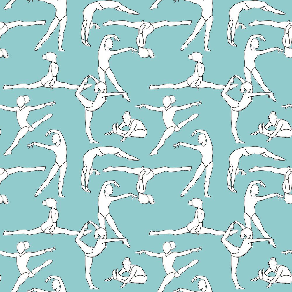 Gymnastics Fabric Gymnasts On Light Blue By Landpenguin