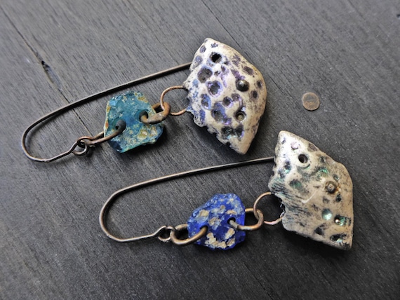 Addendum. Artisan earrings with polymer clay art beads and ancient Roman glass.  
