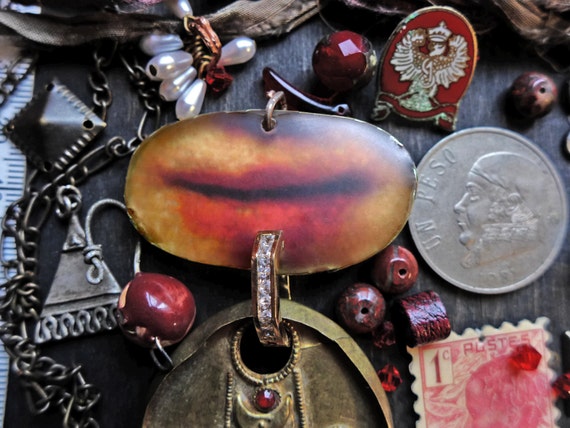 Rustic resin inspiration kit- bead soup junk lot assortment- Red Lips