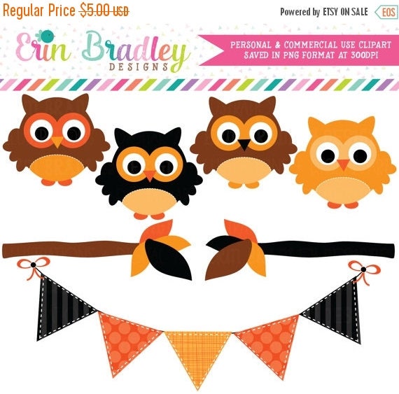 50% OFF SALE Halloween Owls Clipart, Autumn Clip Art, Fall Clipart, Holiday Clip Art Graphics Commercial Use Il_570xn
