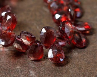 Mozambique Garnet Faceted Flat Teardrop Beads