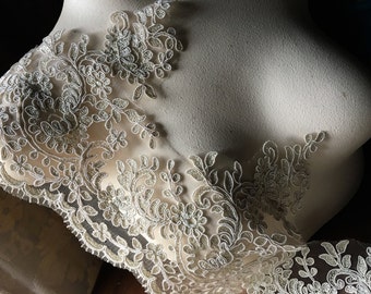 GOLD Champagne Lace Alencon Bridal Lace Scalloped for Bridal Gowns, Veils, Costumes AL 9