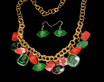 Victorian necklace / bloodstone earrings / Carnelian intaglio cameo / Fob necklace / antique estate jewelry