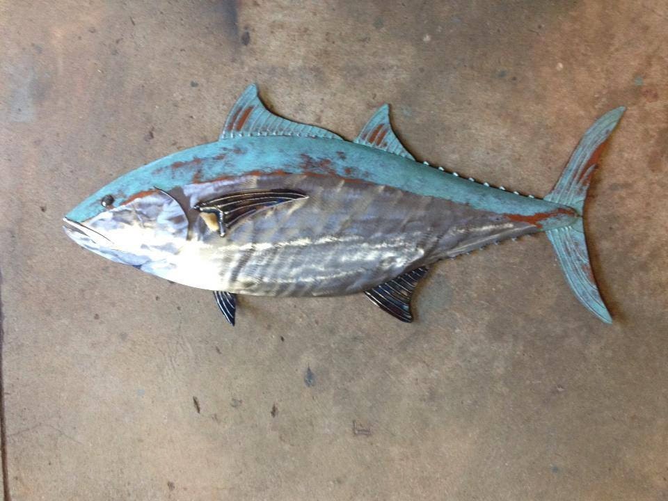Blue Fin Tuna Fish Metal Sculpture 36in long Tropical Beach