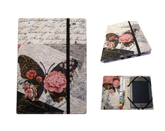 Kindle cover Hardcover, Kindle Paperwhite Cover, (New Outside Pockets) Pink Shabby Rose Script
