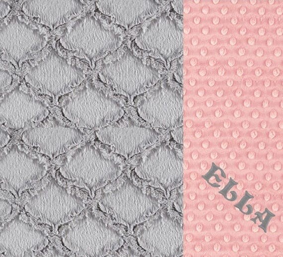 Baby Blanket, 42 x 55, Personalized Minky Baby Blanket // Silver Lattice & Pink // Pink Baby Blanket // Crib Blanket