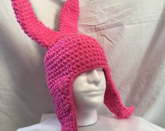 Pink Bunny hat - Fuzzy pink bunny hat with posable ears and ear flaps