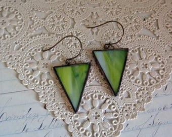 Green Streaky Stained Glass Earrings