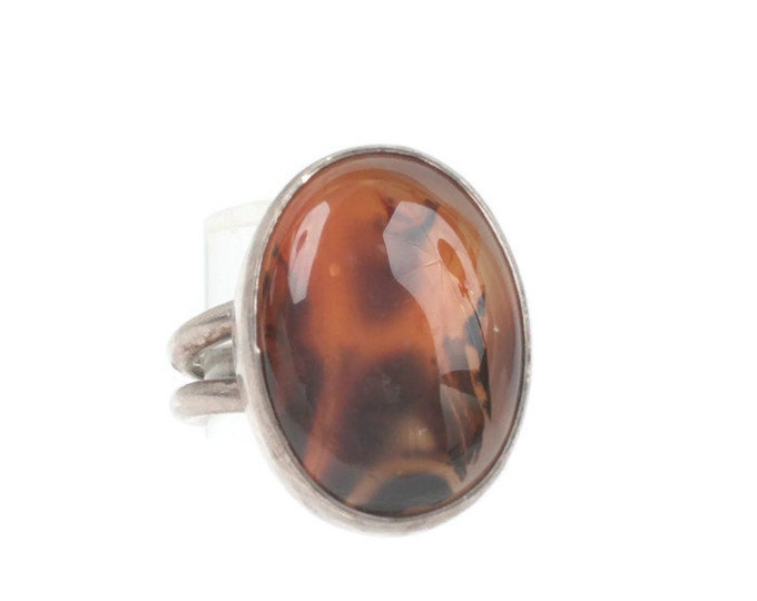 Picture Agate Ring Moss Agate Sterling Silver Size 6