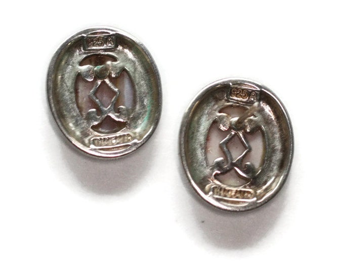 Pink MOP Shell and Marcasite Earrings Posts Sterling Vintage