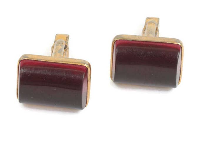 Red Lucite Cuff Links Swank Swivel Backs Gold Tone Vintage