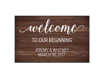 Personalized Welcome to our Beginning Vinyl Decals, Wedding Welcome Sign, Wedding Decal, Personalized Wedding Decals, Wedding Sign