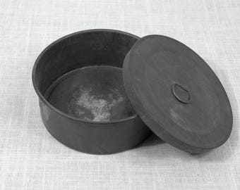 Antique Round Tin * tinware * container * vintage