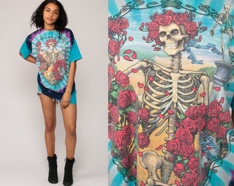 Grateful Dead T Shirt Vintage 1995 Band Shirt SKELETON Roses Skull 90s Rock Tshirt Tie Dye Concert Tee Tour Rock Hippie Extra Large xl