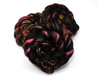 Black BFL Wool/ Silk (60/40) Roving (Combed Top) - Blue Face Leicester/ Silk - Handpainted Felting or Spinning Fiber