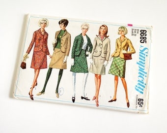Vintage 1960s Womens Size 10 Skirt Suit Simplicity Sewing Pattern 6685 Complete / bust 31 waist 24