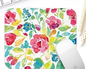 Watercolor floral mouse pad, Watercolor mousepad, Round or Rectangular mousepad, Cute desk accessory for her, Gift for lady boss