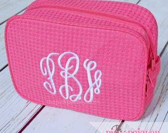 Cosmetic Bag | Monogram Makeup Bag | Makeup Case | Waffle Weave Cosmetic bag