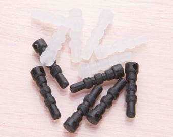 Rubber Earphone Jack Charm Holder - Dust Plug for Cell Phone Charms - Set of 12 White Dust Plugs or Black Dust Plugs - Jewelry Making