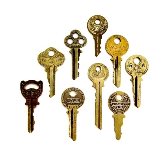 9 keys Key collection Vintage key with writing by anythinggoeshere