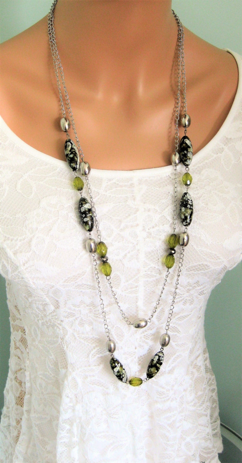 Long Green Beaded Necklaces Long Beaded Necklaces Multi