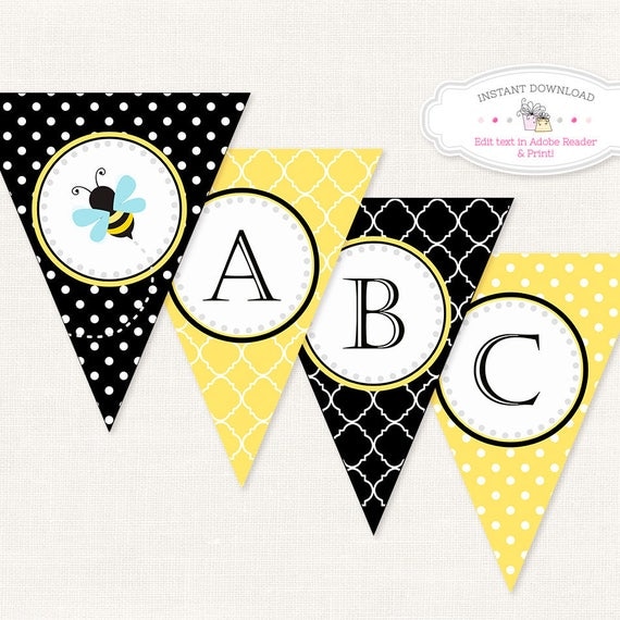 Printable Bumble Bee Banner, Bee Birthday Banner, Bee Baby Shower ...