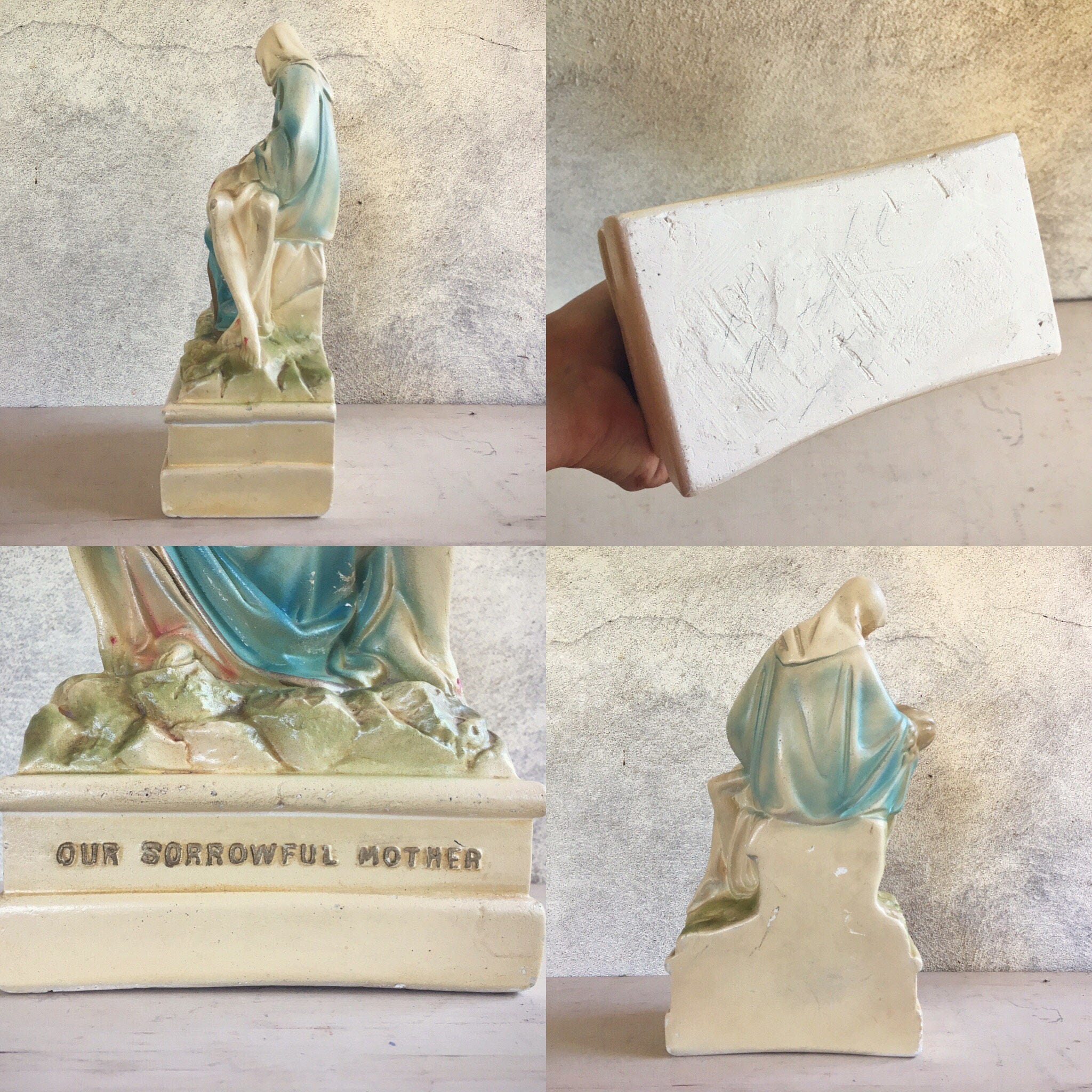 Vintage Catholic Statues of Mary and Jesus after Crucifixion, Chalkware