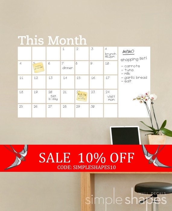 Sale Dry Erase Wall Calendar with Memo Vinyl by SimpleShapes