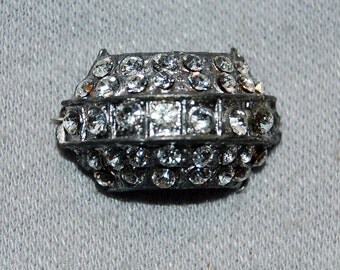 Vintage / Victorian / Antique / C Clasp / Brooch / Rhinestones / Clear / Pin / old / jewelry / jewellery