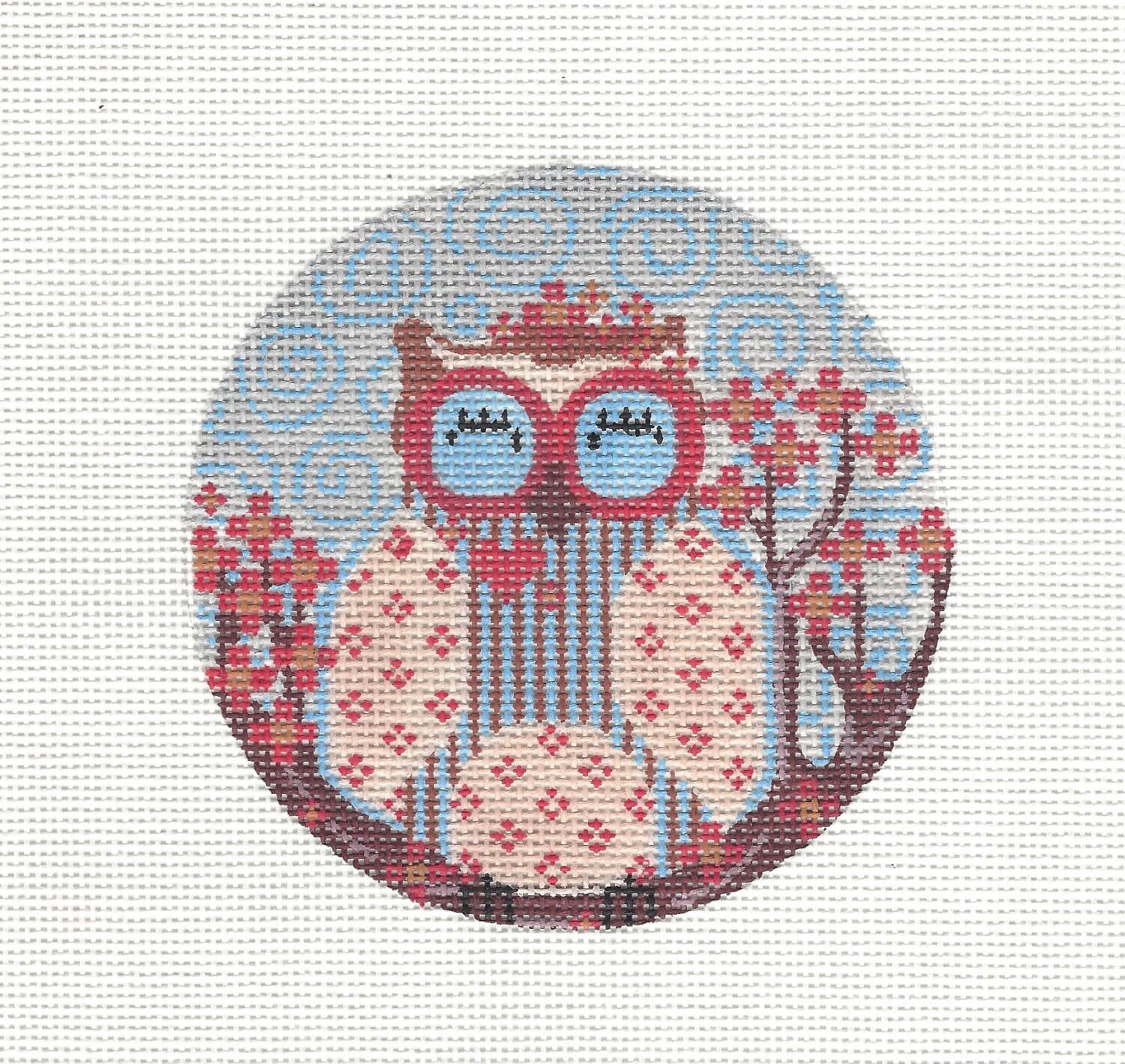 4" Round Owl CHD198 Hand Painted Needlepoint Canvas from