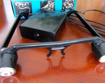 REDUCED! Vintage Occhiali Luminosi Light-Up Torch Glasses Illuminating Illumination Frames Italian Hands-Free Original Box Eyewear Black