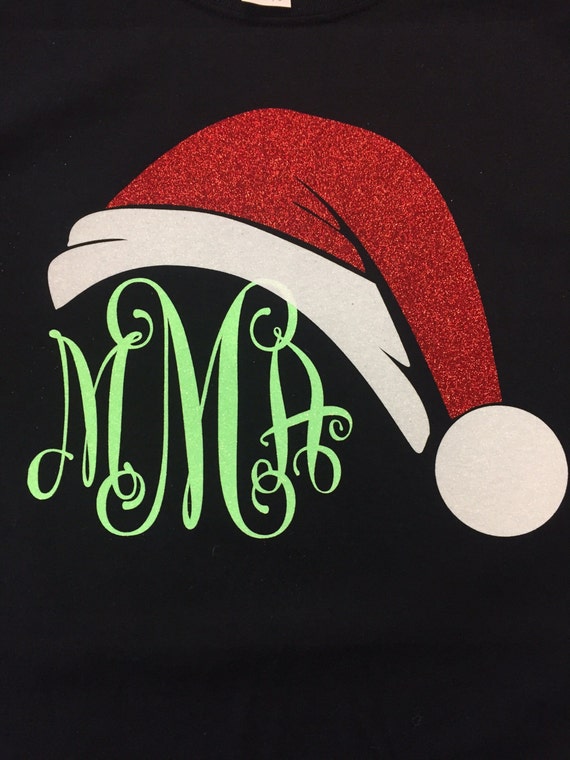 Christmas shirt with Santa Hat Topper and Monogram great for