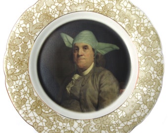 Yodamin Franklin Portrait Plate - Altered Antique Plate 7.75"
