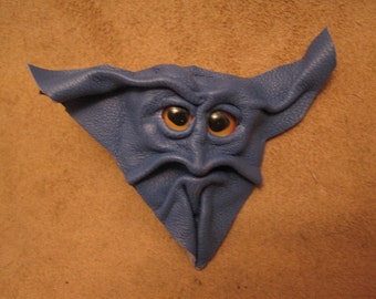 Grichels leather pin/tie tack/brooch - blue with rosy gold fish eyes