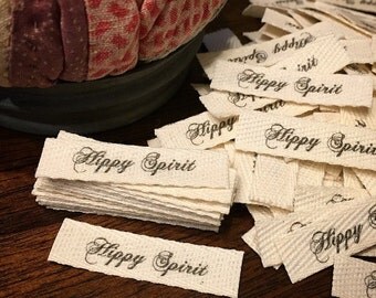 Twill, Three-Eighths Inch Ribbon, Cut - Flat or Folded, CUSTOM Printed Sew-in Fabric Label (natural and white)