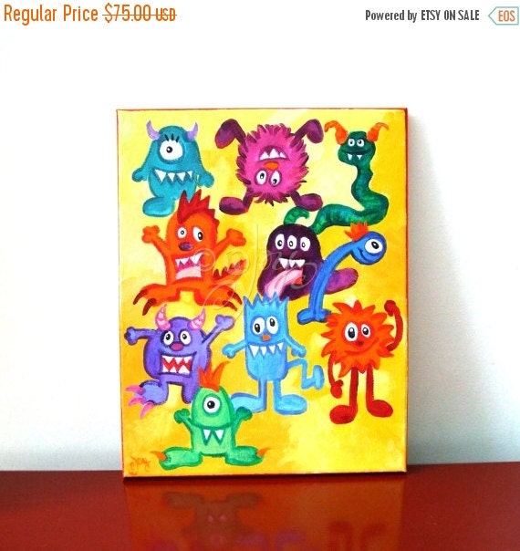 SALE Fun Kids Room Art MONSTER MASH 11x14 acrylic by nJoyArt