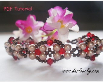 Beaded Bracelet Pattern - Red Antique Style Pearl Bracelet (BB174) - Beading Jewelry PDF Tutorial (Digital Download)