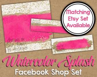 Watercolor Facebook Shop Set - DIY Glitter Facebook Timeline - Pink Watercolor Timeline Cover - Facebook Shop Banner - Facebook Shop Image