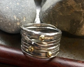 Sterling Birds nest ring with 18kt gold accents