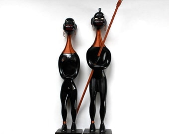 Vintage 1950's Wooden Mid Century Modern African Native Figurines! Very Unusual!