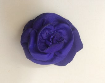Purple leather flower rose hat pin brooch by Tuscada. Ready to ship.