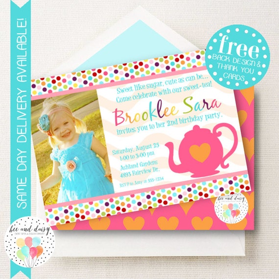 Tea Party Birthday Invitation, Tea Party Invitation, Girls Tea Party, Girl First Birthday, Girl Birthday, Printable Tea Party Invite Il_570xn