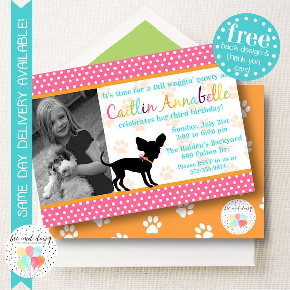 Girls Puppy Invitation, Puppy Birthday Invitation, Puppy Party, Girl First Birthday, Girl Birthday, Puppy Invite, Puppy Pawty, Photo Invite Il_570xn