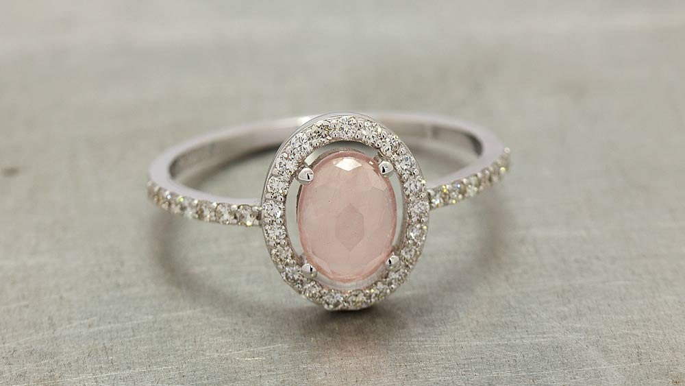 rose quartz diamond ring