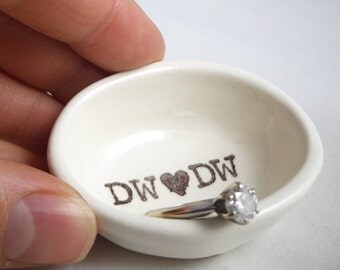 handmade CUSTOM RING DISH, engagement gift, wedding gift, bridal shower gift - personalized initials for great custom gift