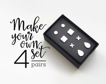 4 Geometric Stud Earrings Set / gift for her / simple cute earrings / surgical studs customize your own set modern jewelry, stainless steel