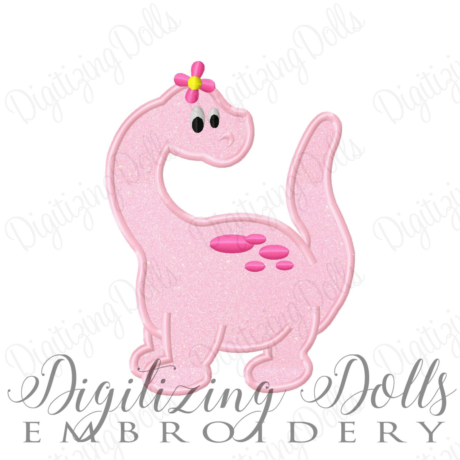 Dinosaur Girl Applique Machine Embroidery Design 4x4 5x7 6x10