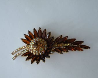 Juliana Delizza & Elster Sunburst Brooch pin topaz, aurora borealis rhinestones