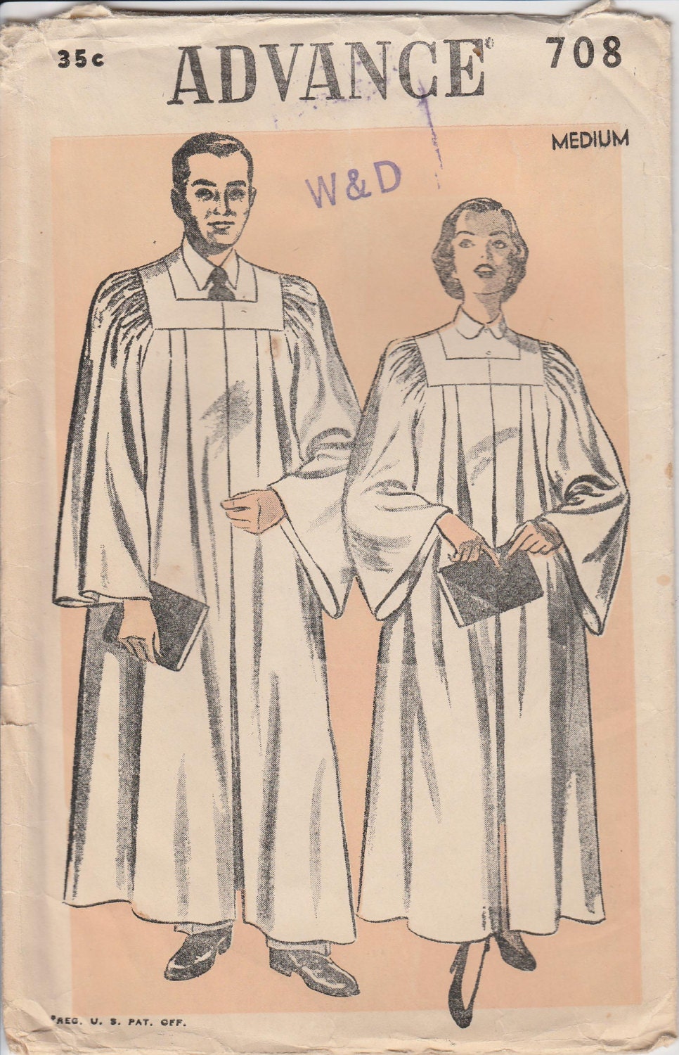 Choir Robe Pattern Vintage Square Yoke Size Medium Chest 34 36